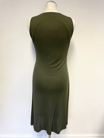 DAKS DARK GREEN SLEEVELESS V NECKLINE STRETCH JERSEY DRESS SIZE S