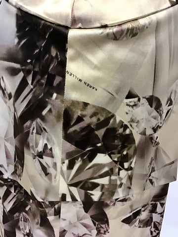 KAREN MILLEN BEIGE & BROWN JEWEL PRINT SILK STRAPLESS DRESS SIZE 10