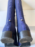LK BENNETT BAMBRA DENIM BLUE SUEDE ELASTICATED PANEL KNEE LENGTH BOOTS SIZE 5/38