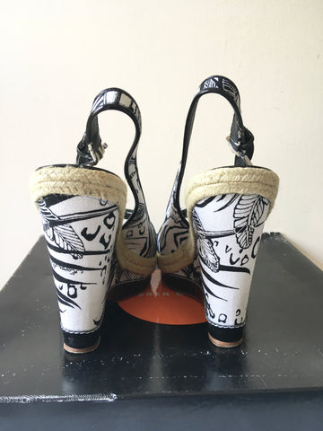 KAREN MILLEN BLACK & WHITE PRINT WEDGE HEEL SANDALS SIZE 5/38