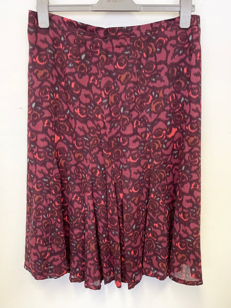 JIGSAW BURGUNDY PRINT COTTON & WOOL BLEND A-LINE SKIRT SIZE 12