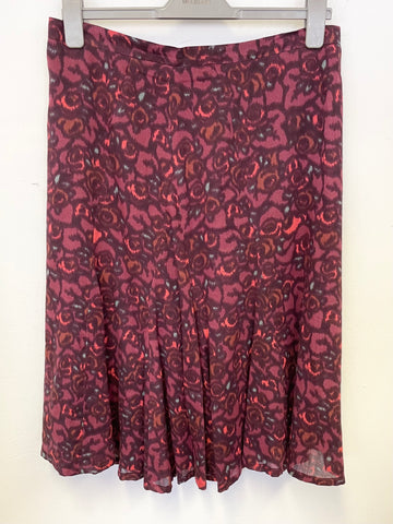 JIGSAW BURGUNDY PRINT COTTON & WOOL BLEND A-LINE SKIRT SIZE 12