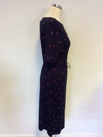HOBBS NAVY BLUE & PINK FLORAL PRINT TIE WAIST STRETCH JERSEY DRESS SIZE 10