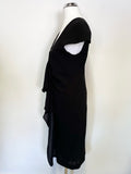 HUGO BOSS BLACK FRILLED FRONTCAP SLEEVED PENCIL DRESS SIZE 8 UK 12