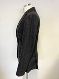LK BENNETT GREY WOOL WITH PINK STITCH TRIM FITTED TAILORED JACKET SIZE 10