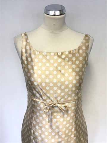 LK BENNETT GOLD & WHITE SPOT SILK BLEND SPECIAL OCCASION PENCIL DRESS & JACKET SIZE 10