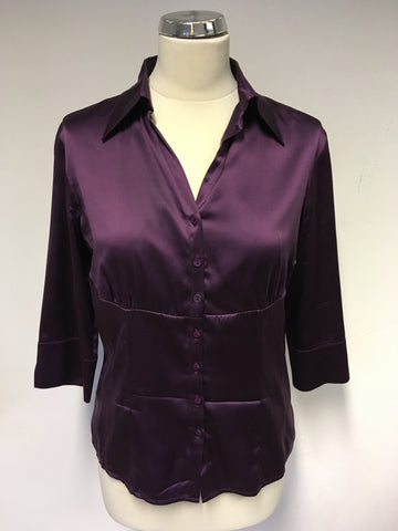 HOBBS DEEP PLUM SILK 3/4 LENGTH SLEEVE BLOUSE SIZE 10
