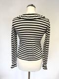 HOBBS BLACK & WHITE STRIPE COTTON & SILK FRILL TRIM V NECK LONG SLEEVE CARDIGAN SIZE 10