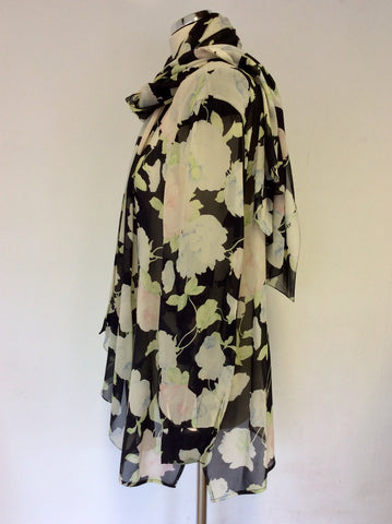 MARINA RINALDI BLACK & FLORAL PRINT SILK BLOUSE & MATCHING SCARF SIZE 20