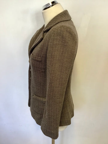AVOCA ORIGIN BROWN HERRINGBONE WOOL BLEND JACKET SIZE 1 UK 8/10