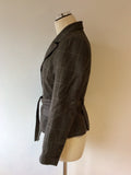 HOBBS BROWN WOOL CHECK BELTED JACKET SIZE 10
