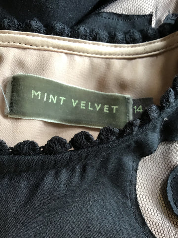 MINT VELVET BLACK & NUDE LINED MESH TRIM SHIFT DRESS SIZE 14