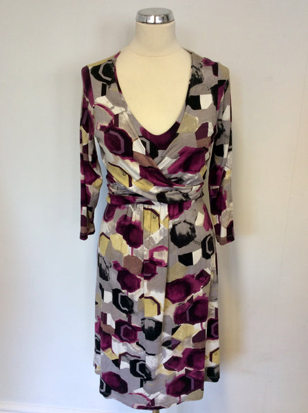 SANDWICH MULTI COLOURED PRINT WRAP ACROSS STRETCH JERSEY DRESS SIZE M