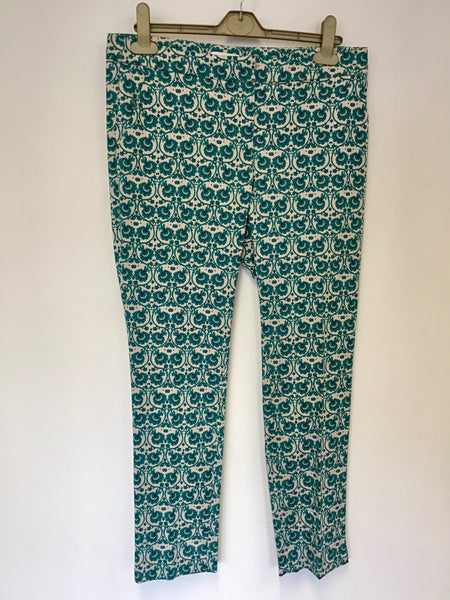BRAND NEW MONSOON TURQOUISE & IVORY PRINT CROP TROUSERS SIZE 10