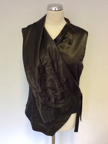 SONJA MAROHN DARK BROWN WRAP ACROSS SLEEVELESS TOP & LONG ASYMETIC SKIRT SIZE 12