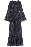MICHAEL KORS NAVY & GOLD PRINT LATTICE GEORGETTE MAXI DRESS SIZE L