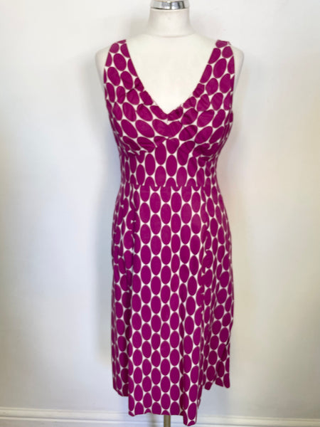 BODEN WHITE & DEEP PINK SPOT SLEEVELESS COTTON A LINE DRESS SIZE 10