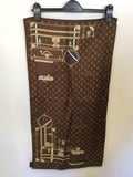 LOUIS VUITTON BROWN MONOGRAM TRUNK PRINT SILK SCARF IN BOX