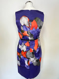 PRECIS PURPLE,ORANGE & GREY PATTERNED SLEEVELESS BELTED PENCIL DRESS SIZE 8