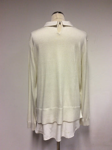 TED BAKER IVORY JUMPER WITH SILK DIAMANTÉ COLLAR SIZE 4 UK 14/16