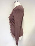 OUI MOMENTS MAUVE SEQUIN & FRILLED LONG SLEEVED CARDIGAN SIZE 12