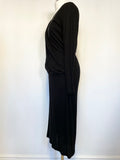 NICOLE FARHI BLACK STRETCH JERSEY V NECK LONG SLEEVED DRESS SIZE 12