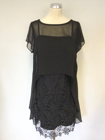 BRAND NEW MINT VELVET BLACK LACE STRAPPY DRESS WITH SEMI SHEER OVER TOP SIZE 14