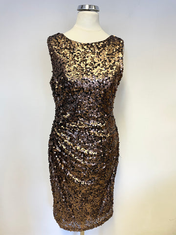 PHASE EIGHT BRONZE SEQUINNED SLEEVELESS COCKTAIL DRESS SIZE 10