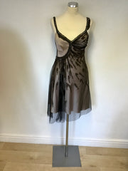 BRAND NEW KAREN MILLEN BRONZE SILK & BLACK NET OVERLAY BEADED SPECIAL OCCASION DRESS SIZE 10