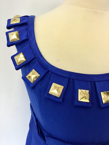 TEMPERLEY BLUE WITH GOLD STUD STUD TRIM DRESS SIZE 10