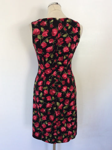 PHASE EIGHT BLACK & RED ROSE PRINT PENCIL DRESS SIZE 8