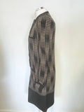 JAEGER BLACK & CAMEL SPOT 100% SILK LONG SLEEVE SHIFT DRESS SIZE 6