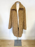 MARCCAIN HONEY BROWN REVERSIBLE TEDDY BEAR COAT SIZE N4 UK 14/16