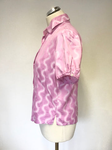TM LEWIN PINK WAVE PRINT SHORT SLEEVE COTTON SHIRT SIZE 12