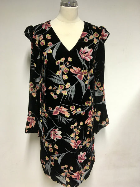 BRAND NEW MARKS & SPENCER BLACK VELVET FLORAL PRINT SHIFT DRESS SIZE 8