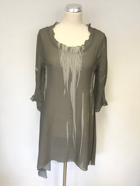 BRAND NEW FLOWER PLISSE TWO TONE GREY 3/4 SLEEVE TUNIC TOP SIZE 12