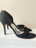 LK BENNETT BLACK SATIN OPEN TOE CUT OUT SIDE SPECIAL OCCASION HEELS SIZE 7.5/41