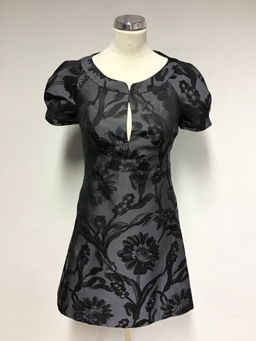 KAREN MILLEN BLACK & GREY FLORAL PRINT DRESS SIZE 10