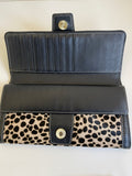 BRAND NEW JAEGER DARK BROWN LEATHER & LEOPARD PRINT PONYSKIN PURSE/ WALLET