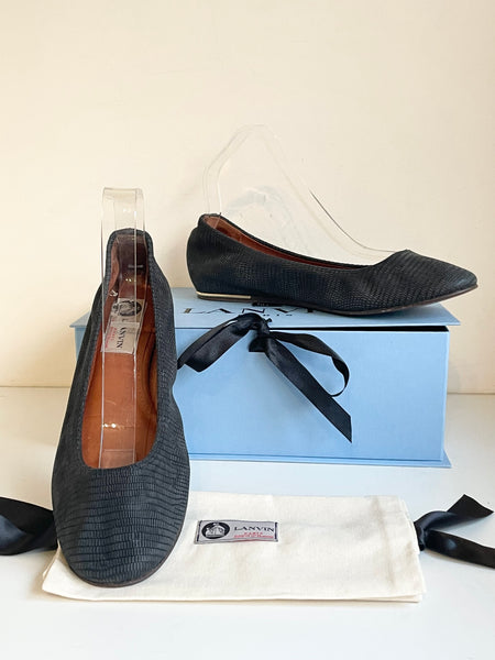 LANVIN PARIS BLACK CALFSKIN LEATHER CLASSIC BALLET FLATS  SIZE 6/39