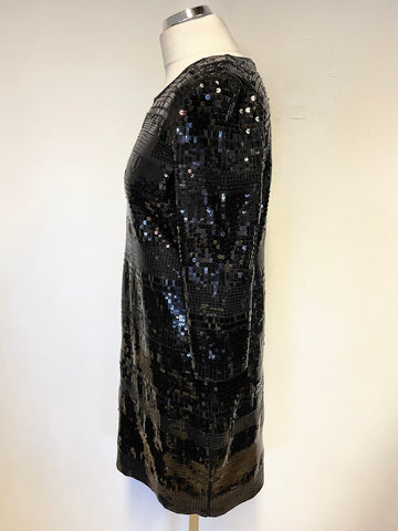 JESIRE BLACK SEQUINNED 3/4 SLEEVE COCKTAIL DRESS SIZE S