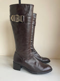 GEOX RESPIRA DARK BROWN LEATHER SILVER BUCKLE TRIM KNEE LENGTH BOOTS SIZE 7/40