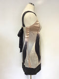 TED BAKER BLACK,PEACH,PINK & IVORY SILK SLEEVELESS SHIFT DRESS SIZE 1 UK 8/10