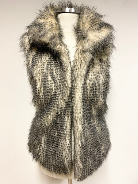 MARCCAIN SPORTS CREAM & BLACK FAUX FUR SLEEVELESS GILET SIZE 2 UK 10/12