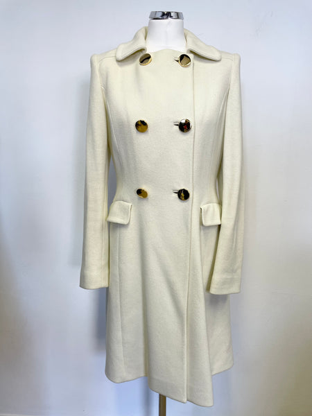 LK BENNETT CREAM DOUBLE BREASTED COTTON FITTED COAT SIZE 12