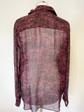 COS MAROON PATTERNED SEMI SHEER LONG SLEEVE BLOUSE SIZE 40 UK 14