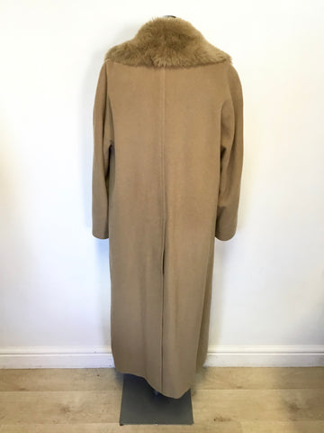 WINDSMOOR CAMEL WOOL & CASHMERE BLEND DETACHABLE FAUX FUR COLLAR LONG COAT SIZE 10  FIT UK 14/16