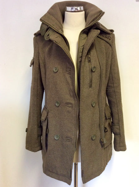 SUPERDRY ARMY GREEN WOOL BLEND REGIMENT COAT SIZE XS