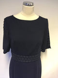 JAEGER DARK BLUE CROCHET TRIM PENCIL DRESS SIZE 12