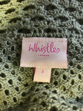 WHISTLES GREEN CROCHET KNIT SHORT SLEEVE CARDIGAN SIZE 2 UK 10/12